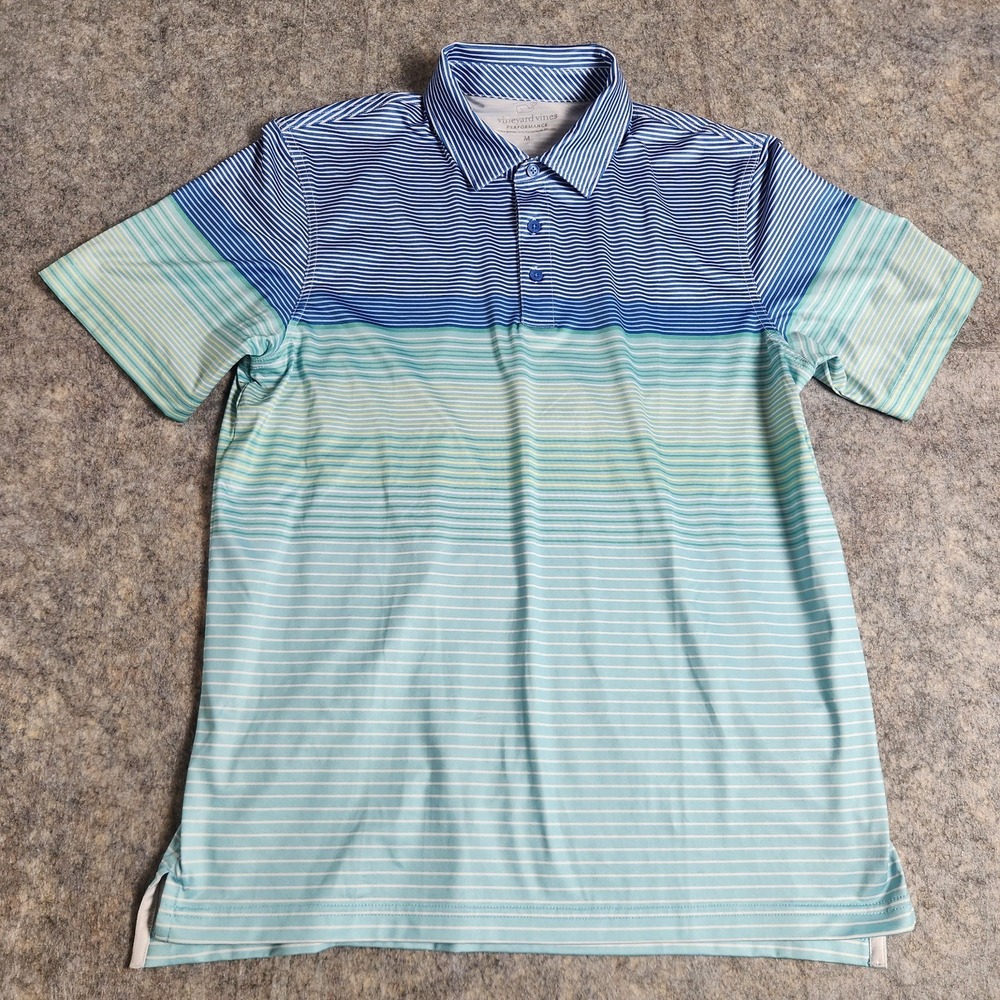 Vineyard Vines Performance Polo Men M Blue Teal Striped Golf Short Sleeve Preppy